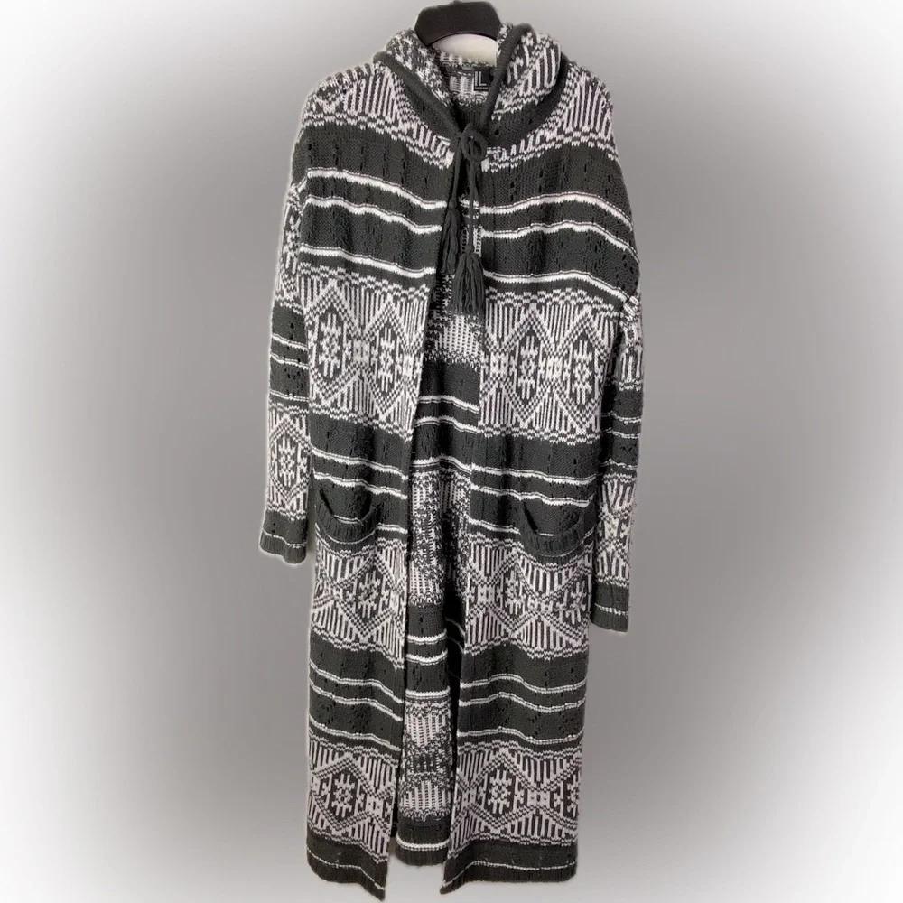Forever 21 extra long winter open cardigan hooded sweater with slouch pockets - Picture 7 of 16